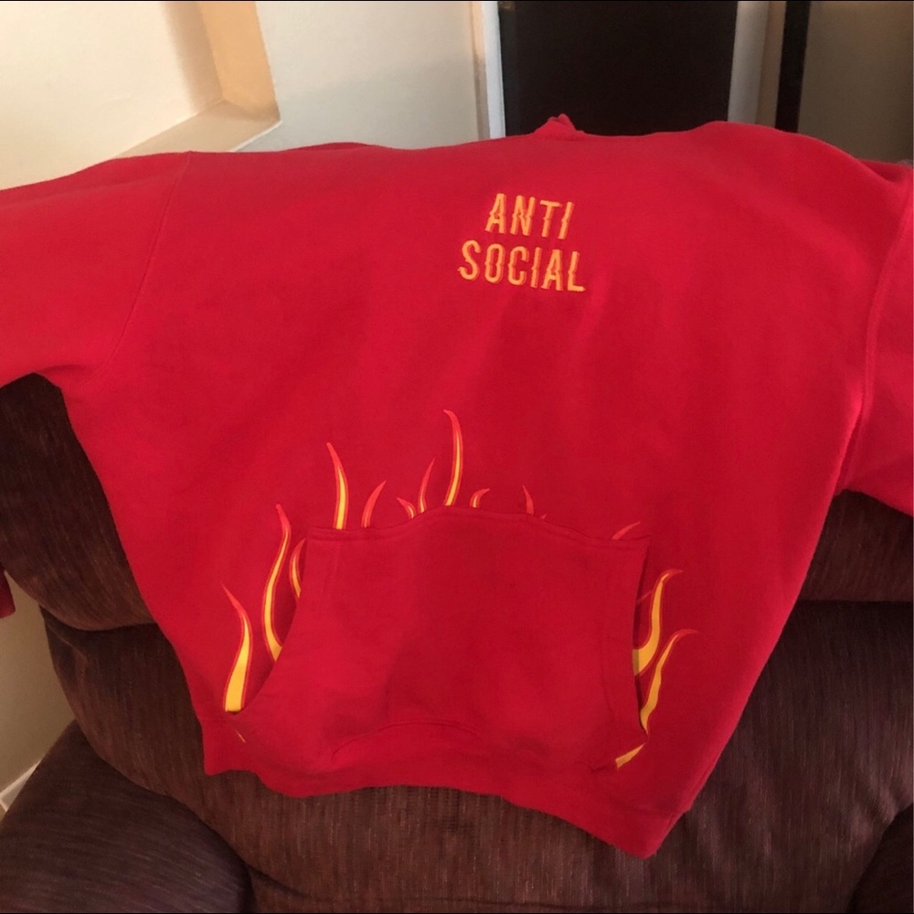 A red Anti -Social hoodie